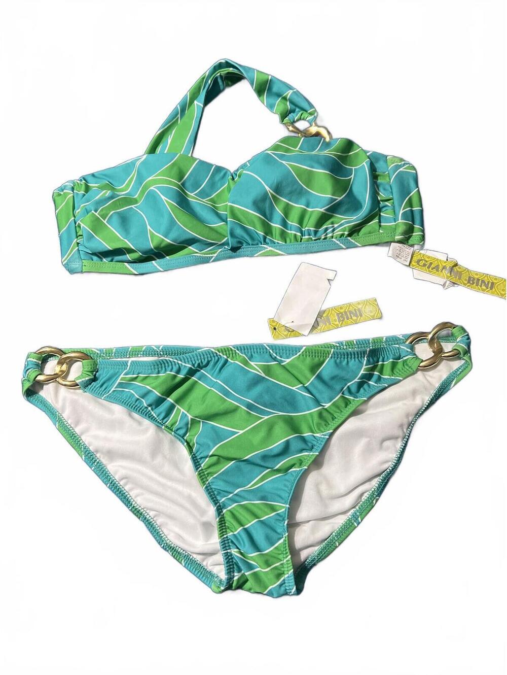 Gianni Bini Basil Green One-Shoulder Bikini Set - Size L - Picture 2 of 7